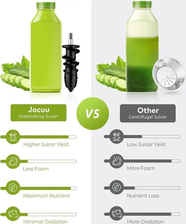 Alt view image 4 of 7 - Jocuu Cold Press Juicer Machine with 2-Speed Modes - Slow Masticating Juicer for Vegetables and Fruits with Recipes, Brush & Reverse Function, Quiet Motor - Grey