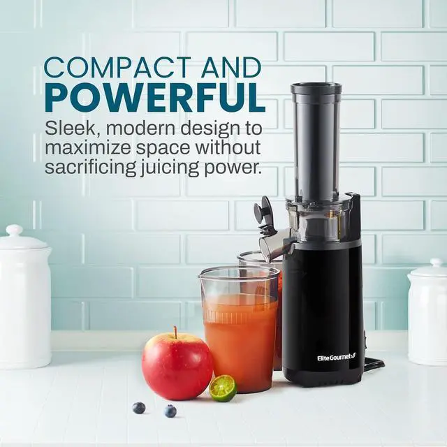 Alt view image 6 of 7 - Elite Gourmet EJX600 Compact Small Space-Saving Masticating Slow Juicer, Cold Press Juice Extractor, Nutrient and Vitamin Dense, Easy to Clean, 16 oz Juice Cup, Charcoal Grey