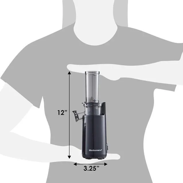 Alt view image 7 of 7 - Elite Gourmet EJX600 Compact Small Space-Saving Masticating Slow Juicer, Cold Press Juice Extractor, Nutrient and Vitamin Dense, Easy to Clean, 16 oz Juice Cup, Charcoal Grey