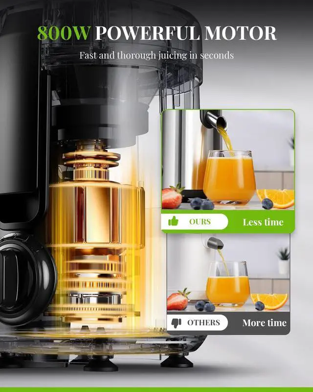 Alt view image 4 of 7 - GDOR 800W Juicer Machine, 3 Speeds Juicer, Quick Juicing Juice Extractor, Centrifugal Juicer for Fruits and Vegetables, Juicers with 2.5Feed Chute, Easy to Clean, Includes Cleaning Brush, BPA Free