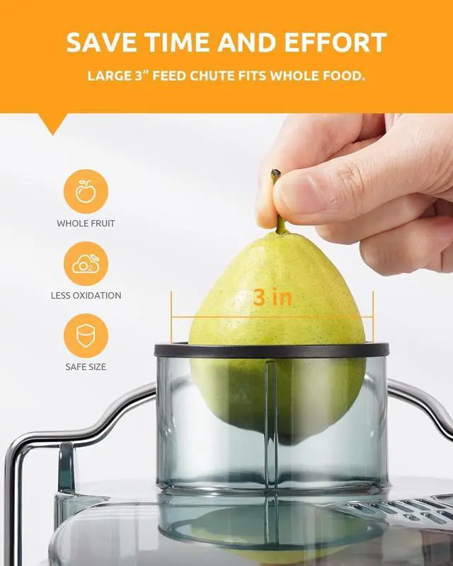 Alt view image 4 of 7 - GDOR Juicer with 800W Motor, Juicer Machine with 3 Feed Chute, Dual Speeds Juice Maker for Fruits and Vegetables, Anti-Drip Function Centrifugal Juicer Extractor, with Cleaning Brush, BPA-Free