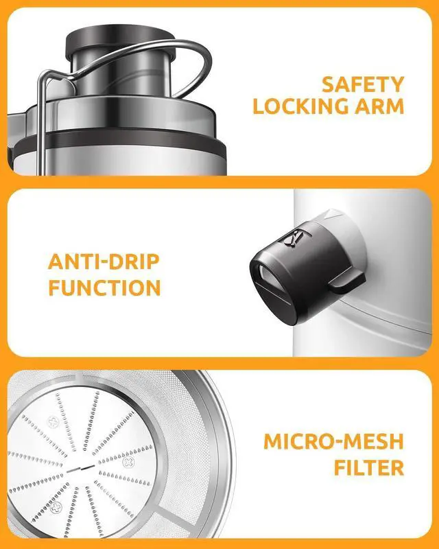 Alt view image 7 of 7 - GDOR Juicer with 800W Motor, Juicer Machine with 3 Feed Chute, Dual Speeds Juice Maker for Fruits and Vegetables, Anti-Drip Function Centrifugal Juicer Extractor, with Cleaning Brush, BPA-Free