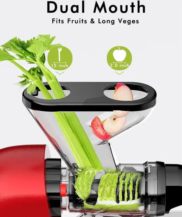 Alt view image 7 of 7 - SiFENE Cold Press Juicer Machine, Slow Masticating Juicer, Vegetable and Fruit Juice Extractor Maker Squeezer, Easy to Clean, BPA Free, Red