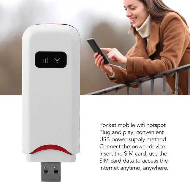 Alt view image 3 of 7 - 4G LTE USB Portable WiFi Router, Network Router, Pocket USB Mobile Hotspot with SIM Card Slot, USB Network Adapter, Up to 10 WiFi Device