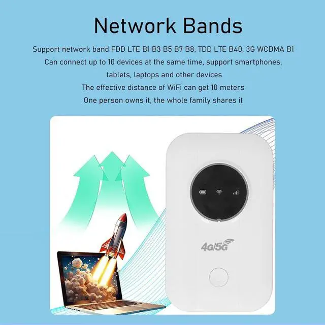 Alt view image 2 of 7 - 300Mbps 4G LTE Mobile Hotspot,Portable Pocket Router for Travel, 3G/4G Mobile WiFi Hot Spot with SIM Card Slot Supports B1 B3 B5 B7 B8 B40,3650mAh Battery