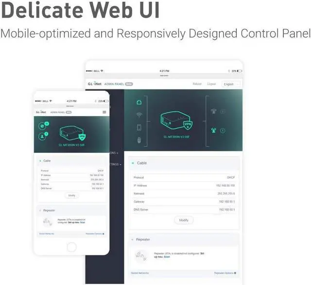 Alt view image 6 of 7 - GL.iNet GL-MT300N-V2(Mango) Portable Mini Travel Wireless Pocket VPN WiFi Router - Access Point/Extender/WDS | OpenWrt | 2 x Ethernet Ports | OpenVPN/Wireguard VPN | USB 2.0 | 128MB RAM