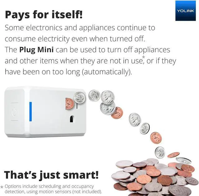 Alt view image 2 of 7 - YoLink Mini Plug, 1/4 Mile World's Longest Range Smart Home Plug Mini Outlet Compatible with Alexa Google Assistant IFTTT App Remote Control Home Appliances from Anywhere- YoLink Hub Required