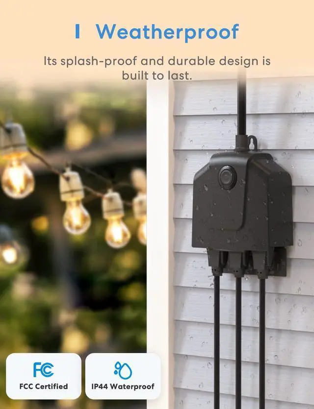 Alt view image 7 of 7 - meross Outdoor Smart Plug, Outdoor Wi-Fi Outlet with 3 Sockets Independently Compatible with Alexa, Google Home and SmartThings, IP44 Waterproof, Voice & Remote Control,Timer, FCC and ETL Certified