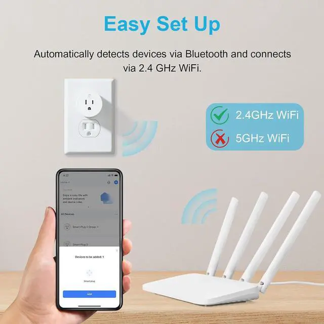 Alt view image 5 of 7 - EIGHTREE Smart Plug, Mini Wi-Fi Plug That Works with Alexa & Google Home, Compatible with SmartThings, Smart Socket with Remote Control & Timer Function, 2.4Ghz Wi-Fi Only, No Hub Required