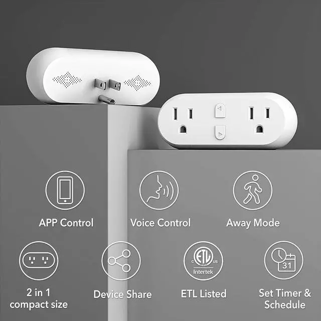 Alt view image 2 of 7 - HBN Smart Plug 15A, WiFi&Bluetooth Outlet Extender Dual Socket Plugs Works with Alexa, Google Home Assistant, Remote Control with Timer Function, No Hub Required, ETL Certified, 2.4G WiFi Only, 4-Pack