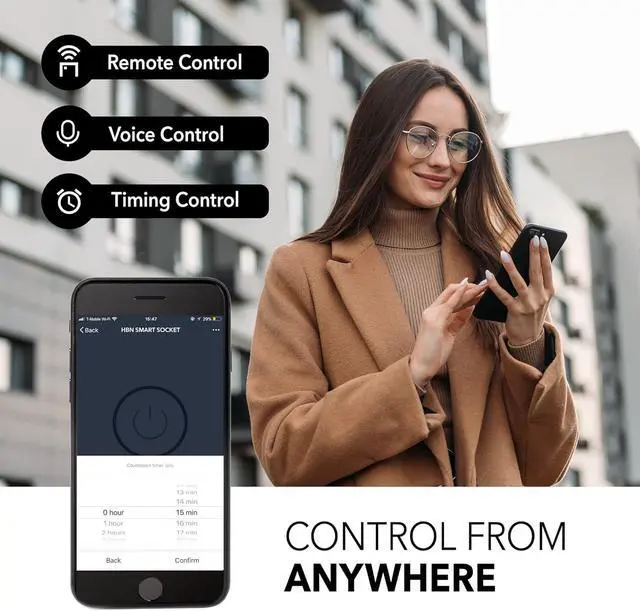 Alt view image 6 of 7 - HBN Smart Plug 15A, WiFi&Bluetooth Outlet Extender Dual Socket Plugs Works with Alexa, Google Home Assistant, Remote Control with Timer Function, No Hub Required, ETL Certified, 2.4G WiFi Only, 4-Pack