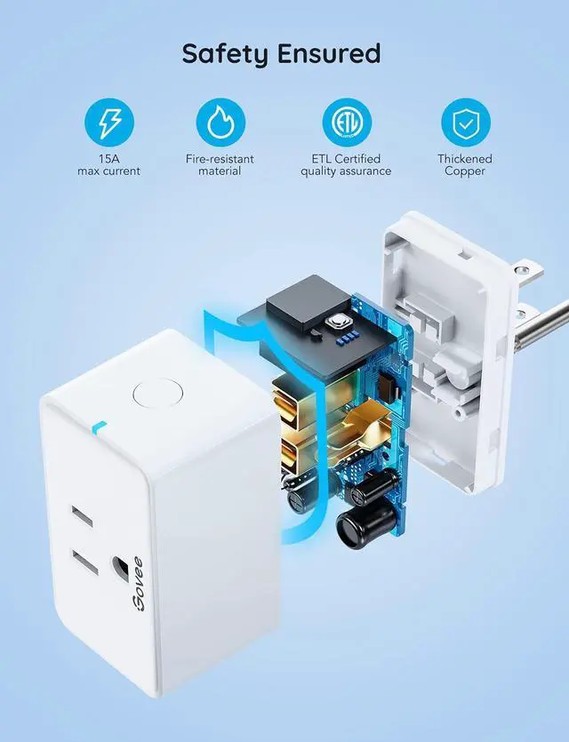 Alt view image 6 of 7 - Govee Smart Plug, WiFi Bluetooth Outlets 2 Pack Work with Alexa and Google Assistant, 15A WiFi Plugs with Multiple Timers, Govee Home APP Group Control Remotely, No Hub Required, ETL&FCC Certified