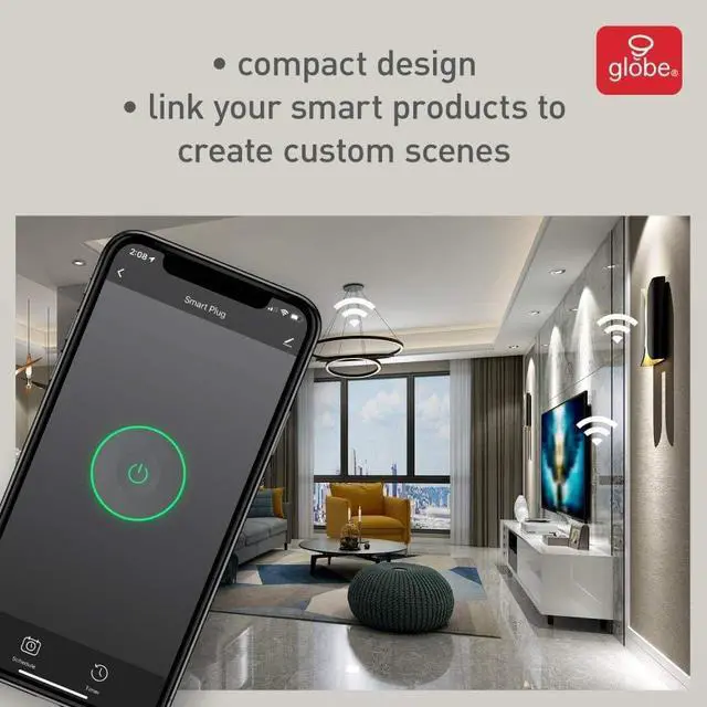 Alt view image 2 of 4 - Globe Electric Wi-Fi Smart Plug, No Hub Required, Voice Activated, 4 Grounded Outlet, (4-Pack, 15A) 50207, White