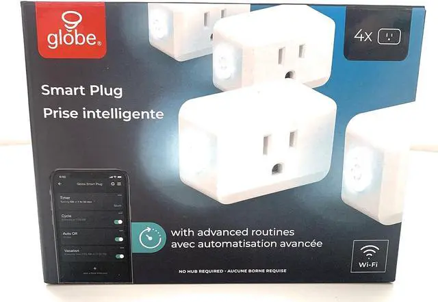 Main image of Globe Electric Wi-Fi Smart Plug, No Hub Required, Voice Activated, 4 Grounded Outlet, (4-Pack, 15A) 50207, White