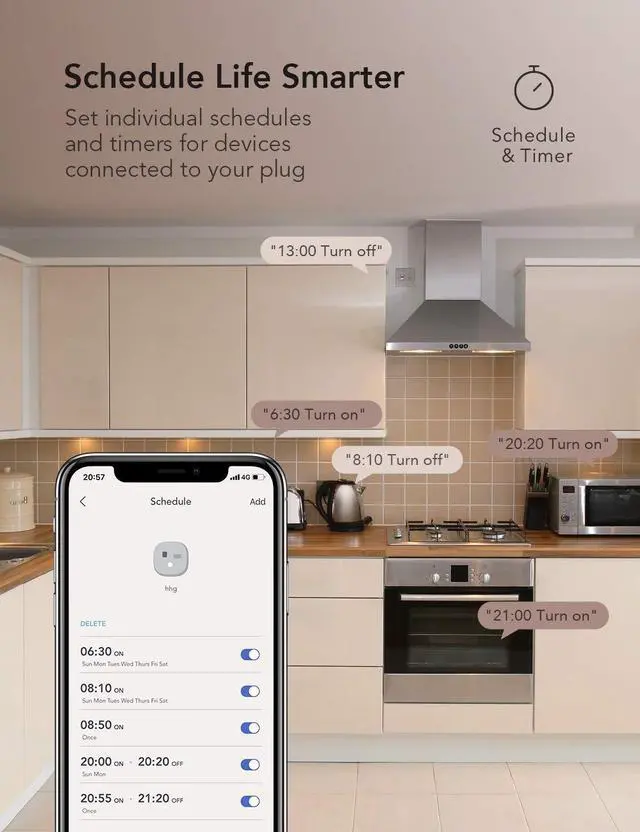 Alt view image 5 of 7 - Nooie Smart Plug Works with Alexa Google Home WiFi Outlet Mini Smart Socket with Child Lock and Timer Countdown Function, No Hub Required for Smart Home Life (4 Pack)