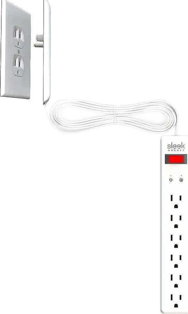 Main image of Sleek Socket 6 Outlet Surge Protector, Ultra-Thin Outlet Concealer with Cord Concealer Kit, 6-Foot Cord, Universal Size, UL Certified (Ideal for Home Office & Home Theater) White