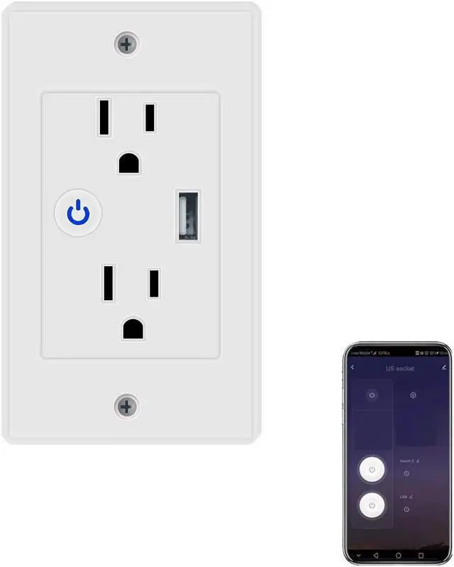 Main image of Zauzau WiFi Smart Socket Outlet 2 AC Individual Control 16A 3000W USB Charger Works with Alexa Echo Google Home Neutral Wire Required cETL Listed FCC Certified White (1 Pack)