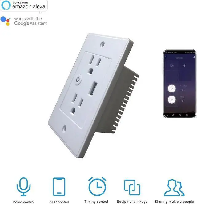 Alt view image 2 of 7 - Zauzau WiFi Smart Socket Outlet 2 AC Individual Control 16A 3000W USB Charger Works with Alexa Echo Google Home Neutral Wire Required cETL Listed FCC Certified White (1 Pack)