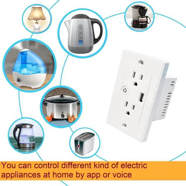 Alt view image 6 of 7 - Zauzau WiFi Smart Socket Outlet 2 AC Individual Control 16A 3000W USB Charger Works with Alexa Echo Google Home Neutral Wire Required cETL Listed FCC Certified White (1 Pack)