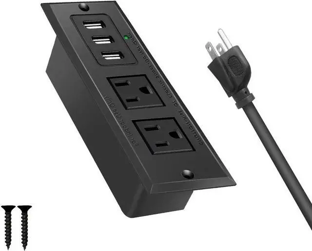 Alt view image 2 of 7 - Desktop Power Plug Outlets, Recessed Power Strip Socket with 3 USB Ports, Conference Table Power Outlet with 2 Plugs, 6.5 ft Long Power Cord for Office, Kitchen, Hotel