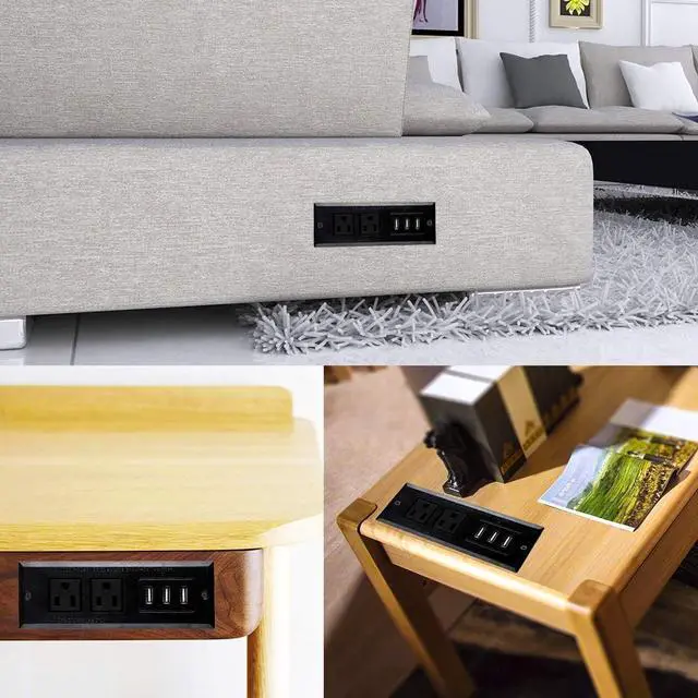 Alt view image 7 of 7 - Desktop Power Plug Outlets, Recessed Power Strip Socket with 3 USB Ports, Conference Table Power Outlet with 2 Plugs, 6.5 ft Long Power Cord for Office, Kitchen, Hotel