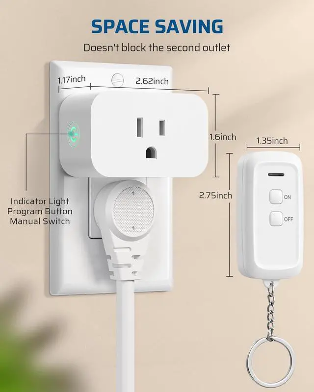 Alt view image 5 of 7 - DEWENWILS Indoor Remote Control Outlet, Wireless Remote Light Switch, No Interference Remote Outlet Switch, No Wiring, 15A/1875W, 100ft RF Range, Compact Design, Programmable