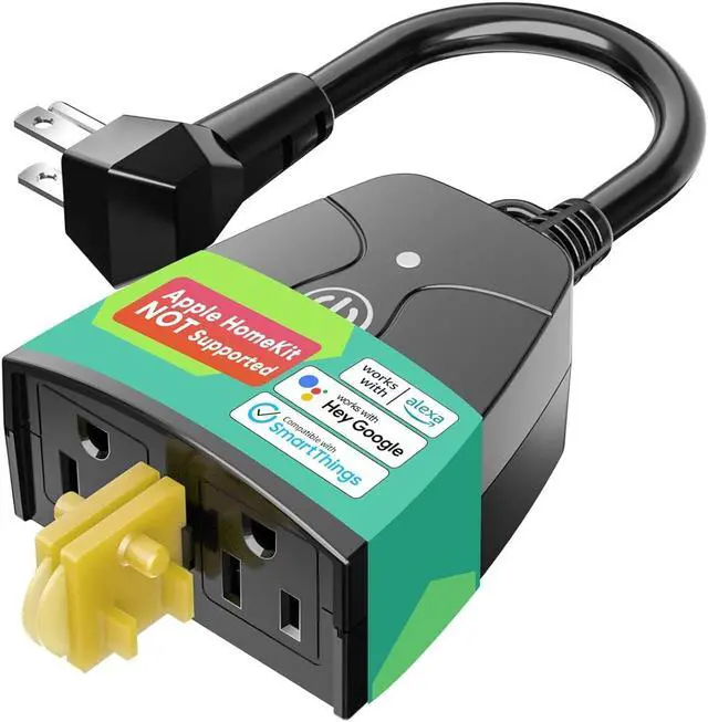 Main image of meross Smart Outdoor Plug 2 Sockets, Remote Control, Timer, Waterproof, Works with Alexa, Google Assistant,FCC and ETL Certified, Black