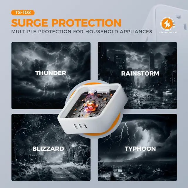 Alt view image 7 of 7 - Flat Plug Power Bars with Surge Protector, Flat Extension Cord Indoor 5 Feet, TESSAN Power Strip with 4 Multiple Outlets 3 USB Ports (1 USB C), Surge Protection for Dorm Room Home Office, Gray