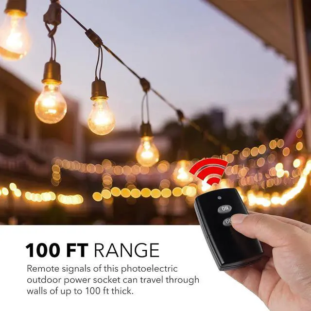 Alt view image 3 of 7 - HBN Outdoor Indoor Wireless Remote Control 3-Prong Outlet Weatherproof Heavy Duty 15 A Compact 1 Remote 1 Outlet with Remote 15cm Cord 30m Range ETL Listed (Battery Included)