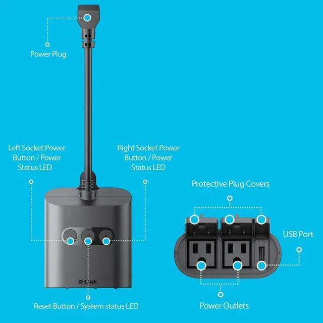 Alt view image 7 of 7 - D-Link Outdoor Smart Plug, D-Link Wi-Fi Smart Outlet With 2 Grounded Sockets + 1 USB Port, Smart Home Voice Control, Works With Amazon Alexa, Google Assistant and IFTTT - (DSP-W320) | Black