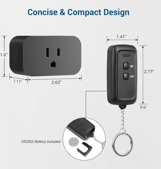 Alt view image 7 of 7 - DEWENWILS Indoor Remote Control Outlet, Wireless Remote Light Switch, No Interference Remote Outlet Switch, No Wiring, 15A/1875W, 100ft RF Range, Compact Design
