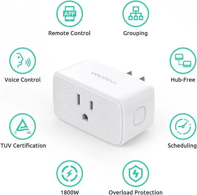 Alt view image 6 of 6 - VOCOlinc Smart Plug, Mini WiFi Outlet Socket Works with HomeKit Alexa Google Home Nest Hub, Voice Control, Remote Access, Timer, No Hub Required, 15A 1800W 2.4GHz Network 3 Pack