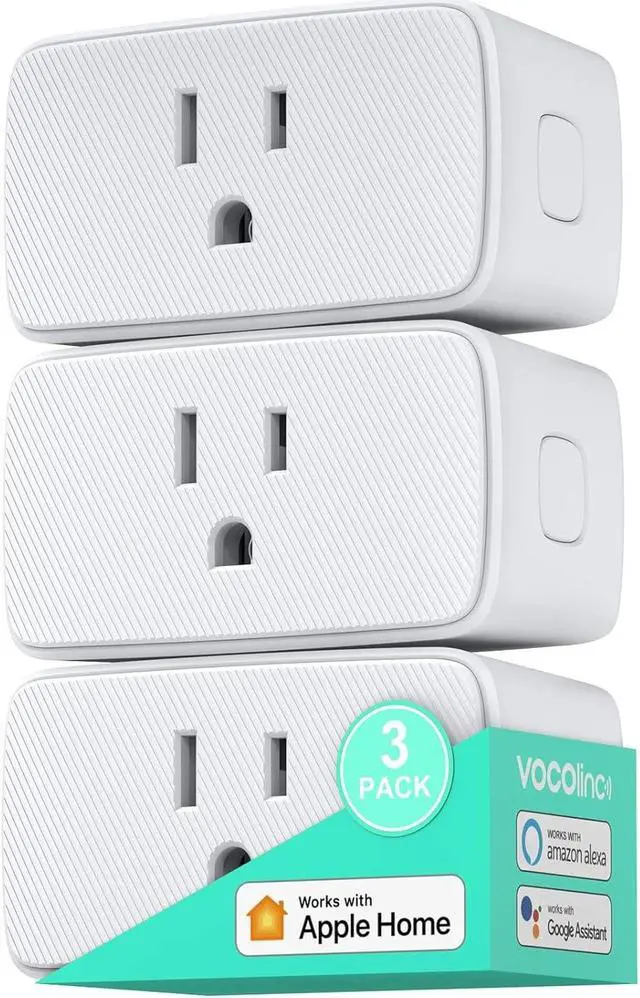 Main image of VOCOlinc Smart Plug, Mini WiFi Outlet Socket Works with HomeKit Alexa Google Home Nest Hub, Voice Control, Remote Access, Timer, No Hub Required, 15A 1800W 2.4GHz Network 3 Pack