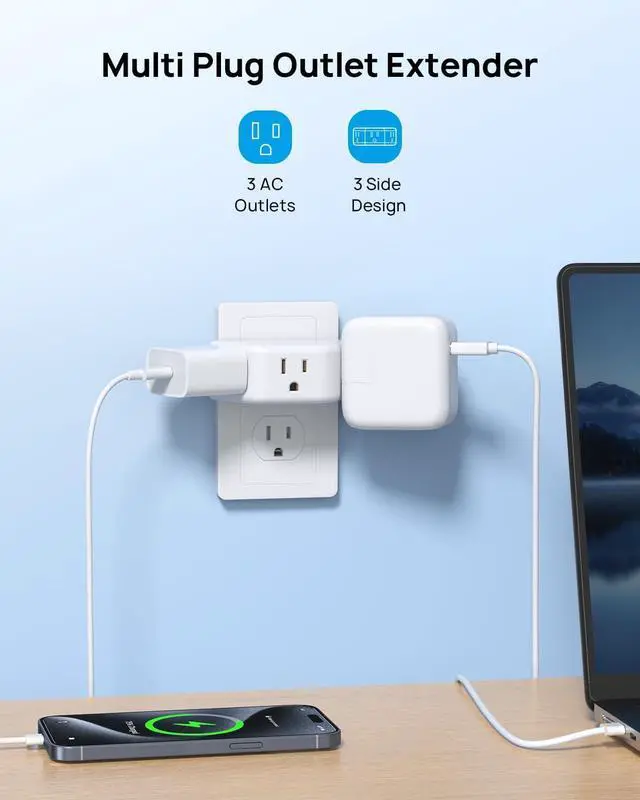 Alt view image 3 of 7 - TROND 2 Pack Multi Plug Outlet Extender, Wall Outlet Splitter with 3 Way Plug, Cruise Ship Travel Essentials, 3-Sided Electrical Expanders, Small Multiple Adapter for Home Office Dorm Room Accessories