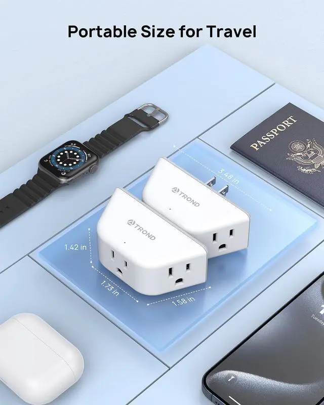 Alt view image 6 of 7 - TROND 2 Pack Multi Plug Outlet Extender, Wall Outlet Splitter with 3 Way Plug, Cruise Ship Travel Essentials, 3-Sided Electrical Expanders, Small Multiple Adapter for Home Office Dorm Room Accessories