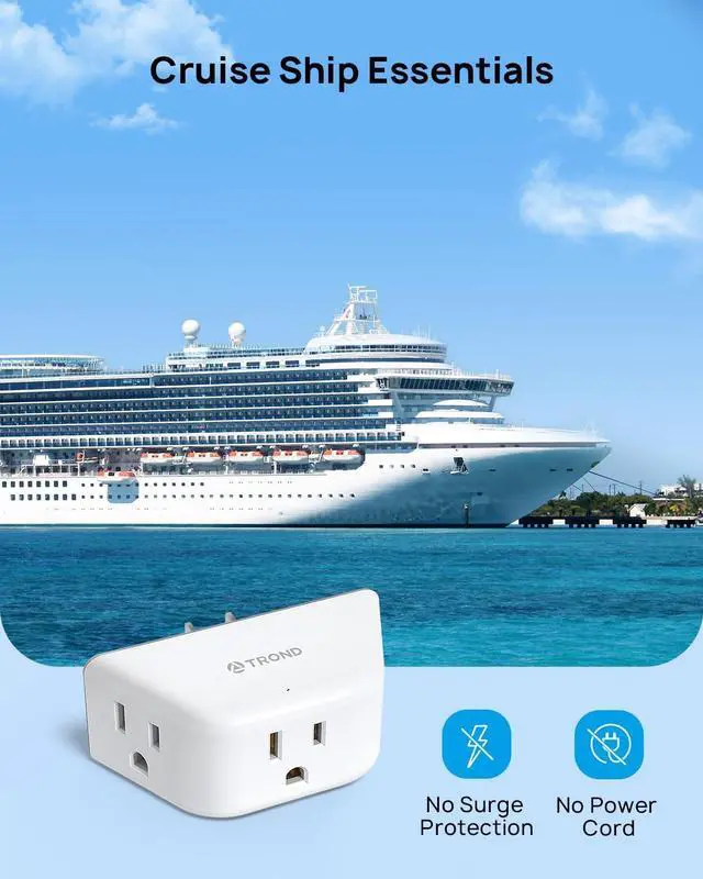 Alt view image 5 of 7 - TROND 2 Pack Multi Plug Outlet Extender, Wall Outlet Splitter with 3 Way Plug, Cruise Ship Travel Essentials, 3-Sided Electrical Expanders, Small Multiple Adapter for Home Office Dorm Room Accessories