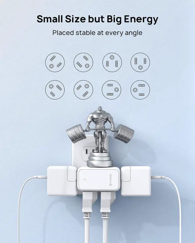 Alt view image 4 of 7 - TROND Multi Plug Outlet Extender, Rotating Wall Outlet Splitter with 6 Electrical Plugs, Cruise Ship Travel Essentials, Small No Surge Protector Swivel Flat Power Expander for Home Office Hotel, 1875W