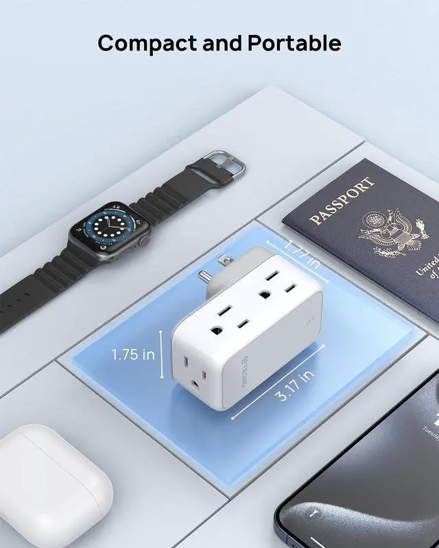 Alt view image 7 of 7 - TROND Multi Plug Outlet Extender, Rotating Wall Outlet Splitter with 6 Electrical Plugs, Cruise Ship Travel Essentials, Small No Surge Protector Swivel Flat Power Expander for Home Office Hotel, 1875W