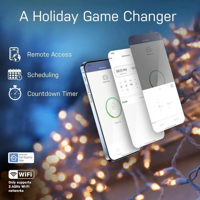 Alt view image 4 of 7 - Feit Electric Smart Outdoor Plug, WiFi Waterproof Plug, 2 Grounded Sockets, Works with Alexa and Google Assistant, App Controlled, 15 Amp Indoor/Outdoor 2 Outlet Plug, Black, Plug/WiFi/WP