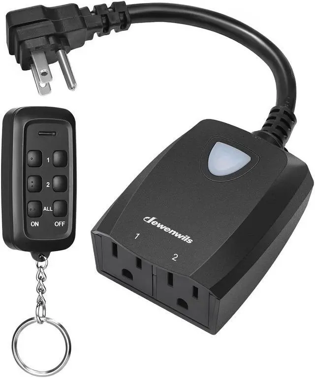 Main image of DEWENWILS Outdoor Wireless Remote Control Outlet, 2 Independent Control Sockets Weatherproof Electrical Remote Control Switch, 15A Heavy Duty, 7 Inch Extension Cord, 100 FT Range, FCC Listed