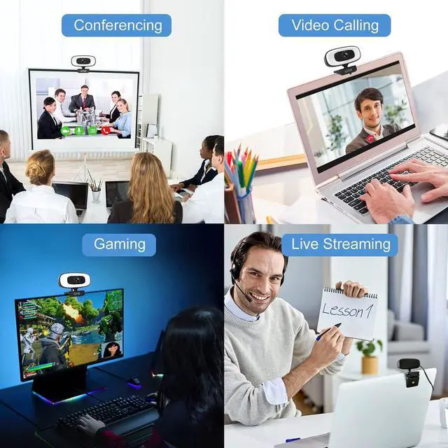 Alt view image 4 of 6 - 2k Webcam with Ring Light for Gaming Video Calling Recording and Conferencing, Streaming Webcam for PC Mac Laptop Desktop, Wide Angle Web Camera, Built in Noise Cancelling Microphone, Plug and Play