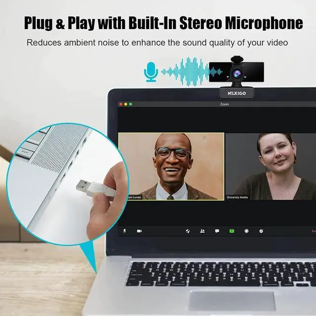 Alt view image 2 of 7 - NexiGo 1080P Business Webcam with Software, Dual Microphone & Privacy Cover, NexiGo N660 USB FHD Web Computer Camera, Plug and Play, for Zoom/Skype/Teams/Webex, Laptop MAC PC Desktop