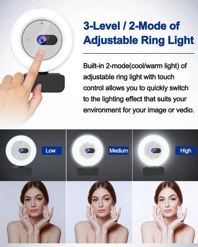 Alt view image 6 of 7 - Webcam with Light - 1080P Webcam for PC with Built-in Privacy Cover & Mic, Camii StreamCam, Plug and Play, Web Camera for Streaming, Online Learning, Zoom Meeting Skype Teams, Mac Laptop Desktop