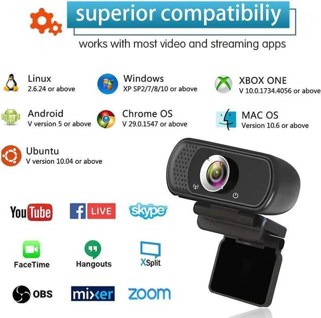 Alt view image 7 of 7 - Webcam HD 1080P,Webcam with Microphone, USB Desktop Laptop Camera with 110 Degree Widescreen,Stream Webcam for Calling, Recording,Conferencing, Gaming,Webcam with Privacy Shutter and Tripod (n5)
