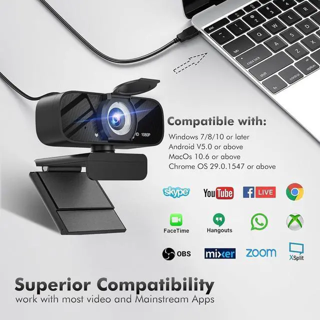 Alt view image 7 of 7 - Webcam with Microphone for Desktop, 1080P HD USB Computer Cameras with Privacy Cover&Webcam Tripod, Streaming Webcam with Flexible Rotatable Wide Angle Webcam for PC Zoom Video/Gaming/Laptop/Skype