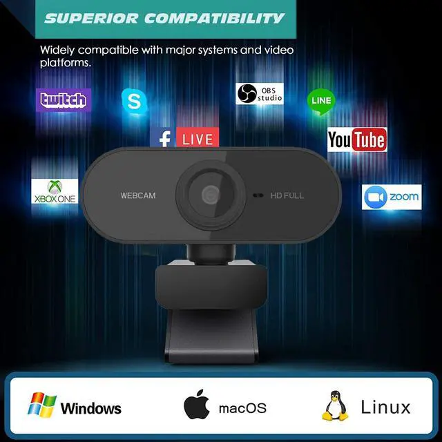 Alt view image 2 of 7 - Webcam with Microphone, Full HD 1080P Webcam for PC, Laptop, Desktop, MAC, Plug and Play Web Camera with Privacy Cover, USB Camera for YouTube, Zoom, Skype, Facetime, Windows, Linux, and macOS