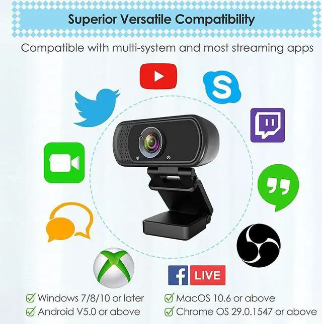Alt view image 7 of 7 - Webcam HD 1080p Web Camera, USB PC Computer Webcam with Microphone, Laptop Desktop Full HD Camera Video Webcam 110 Degree Widescreen, Pro Streaming Webcam for Recording, Calling, Conferencing, Gaming