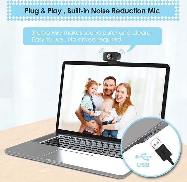 Alt view image 6 of 7 - Webcam HD 1080p Web Camera, USB PC Computer Webcam with Microphone, Laptop Desktop Full HD Camera Video Webcam 110 Degree Widescreen, Pro Streaming Webcam for Recording, Calling, Conferencing, Gaming