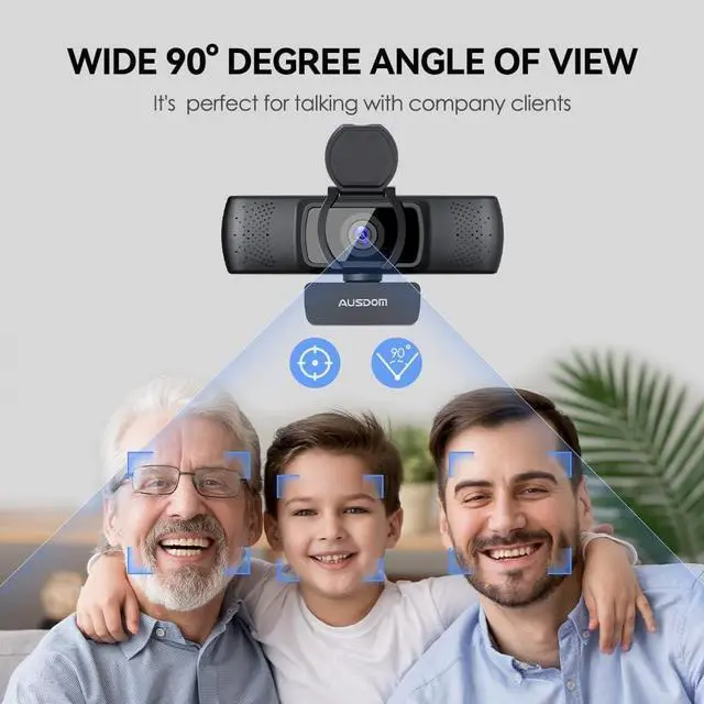 Alt view image 2 of 7 - Business Webcam for PC, AUSDOM AF640 Full HD 1080p/30fps Video Calling, Autofocus Web Camera with Microphone, 90° Wide-Angle View for Desktop/Laptop/Mac, Works with Skype, Zoom, WebEx, Lync
