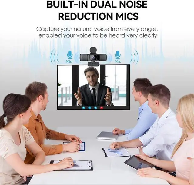 Alt view image 3 of 7 - Business Webcam for PC, AUSDOM AF640 Full HD 1080p/30fps Video Calling, Autofocus Web Camera with Microphone, 90° Wide-Angle View for Desktop/Laptop/Mac, Works with Skype, Zoom, WebEx, Lync